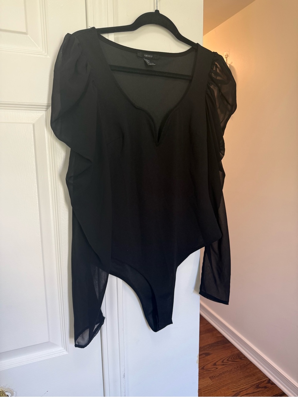 Forever 21 Sheer Sleeve Black Bodysuit